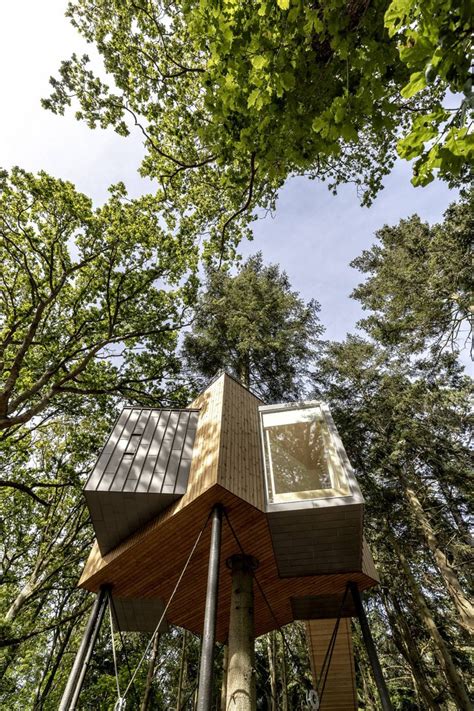 sigurd larsen builds nine wooden cabins for treetop hotel løvtag in。